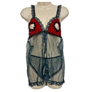 Vintage Frederick's Of Hollywood Peek A Boo Top Crotchless Lingerie Set